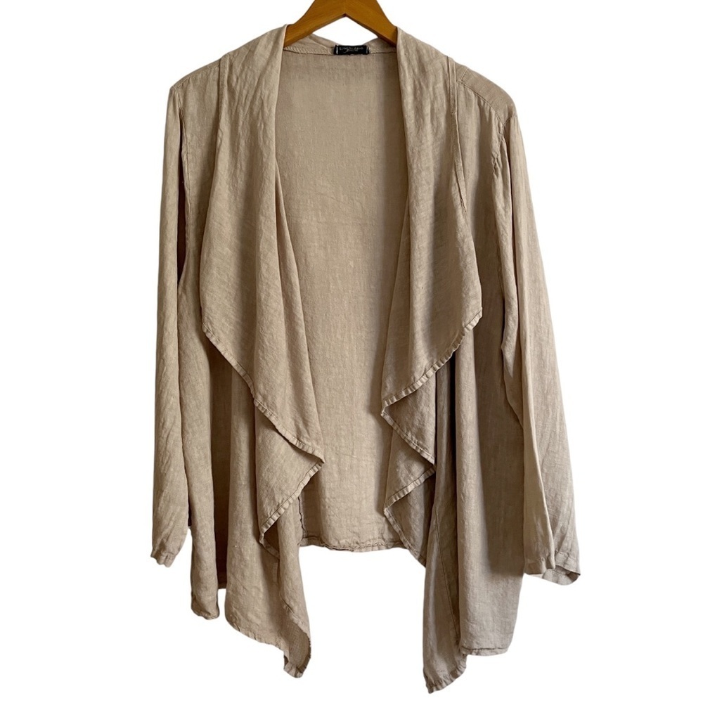 Lungo L’Arno Linen Oversized Open Front Drape Waterfall Cardigan Blouse Top